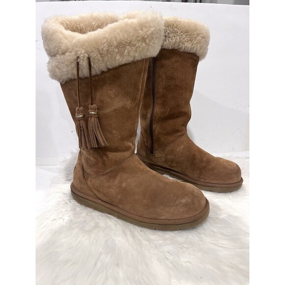 UGG Australia Plumdale Winter Boots Womens Sz 10 EUR 41 Brown Leather Sheepskin - Picture 2 of 12
